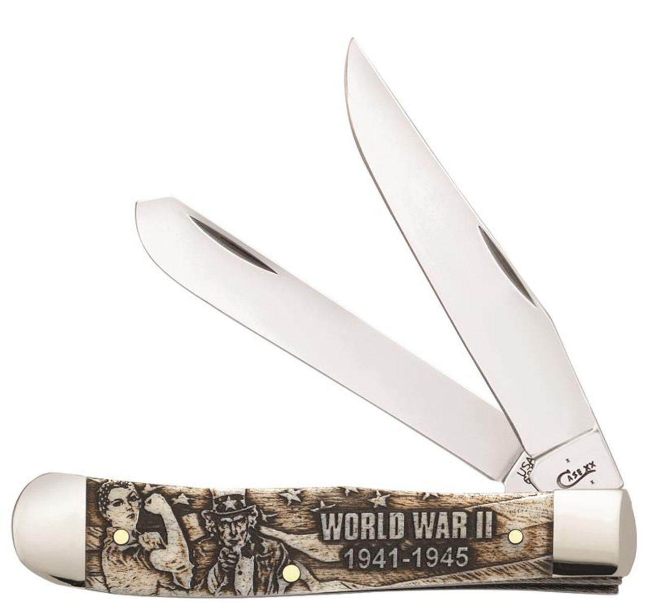 Case 22030 Trapper-WWII-Natural Bone Handle with Amber Color Wash