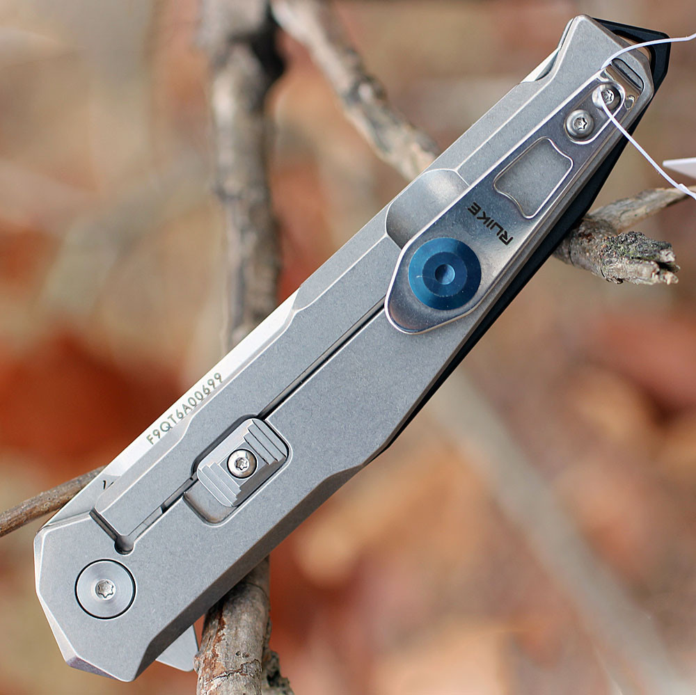 Ruike Beta Plus P108SF, 3.46" 14C28N Plain Blade, Stonewash Stainless Handle