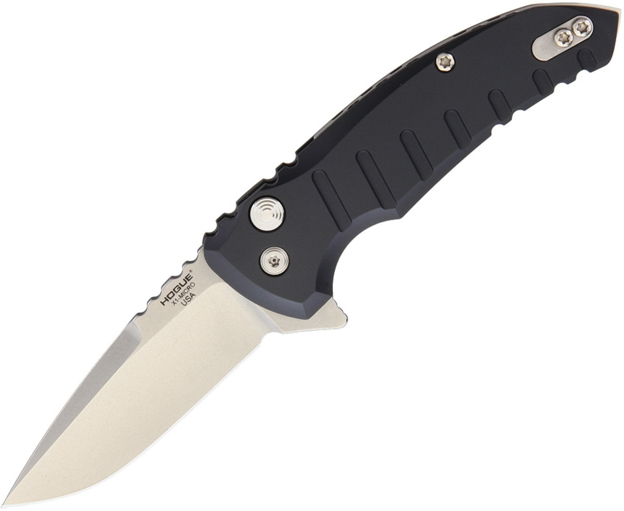 Hogue X1 Microflip (HO24170) 2.75" CPM-154 Stonewashed Drop Point Plain Blade, Matte Black Aluminum Handle