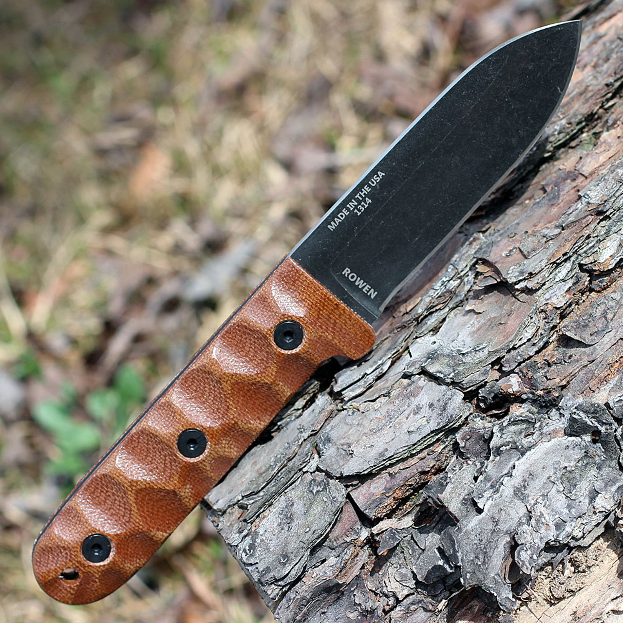 ESEE-Camp Lore PR4 Fixed Blade Knife (ESEE-PR4-BO)- 4.19" Tumbled Black 1095 Drop Point Blade, Brown Sculptured Micarta Handle