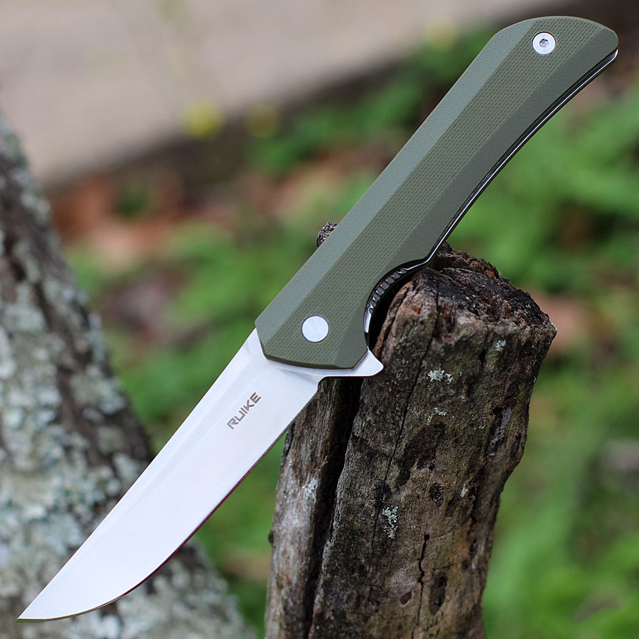 Ruike Hussar P121G, 3.62" 14C28N Plain Blade, Army Green G-10 Handle