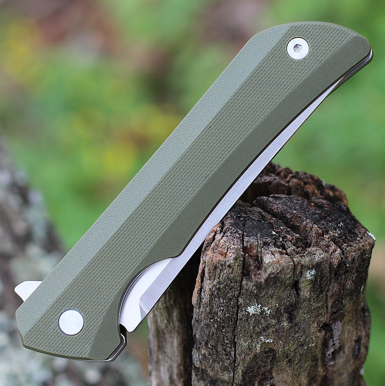 Ruike Hussar P121G, 3.62" 14C28N Plain Blade, Army Green G-10 Handle