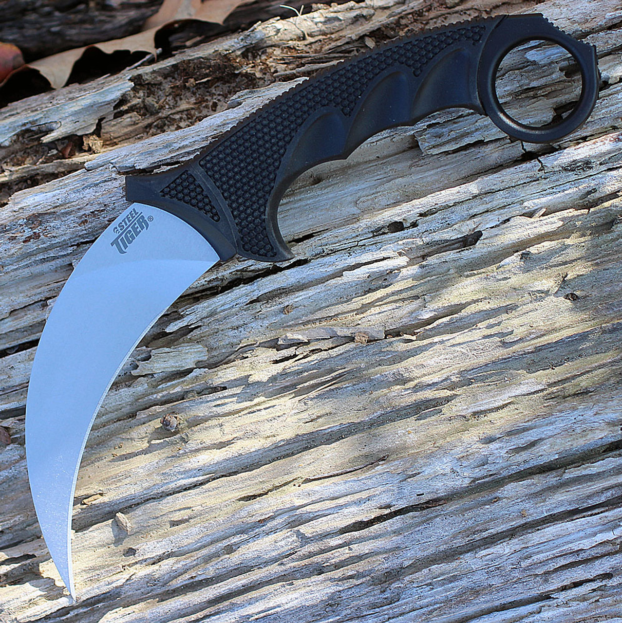 Cold Steel Steel Tiger Karambit (CS49KST) 4.75" AUS-8A Stonewashed Hawkbill Plain Blade, Black Grivory Handle, Black Secure-Ex Sheath