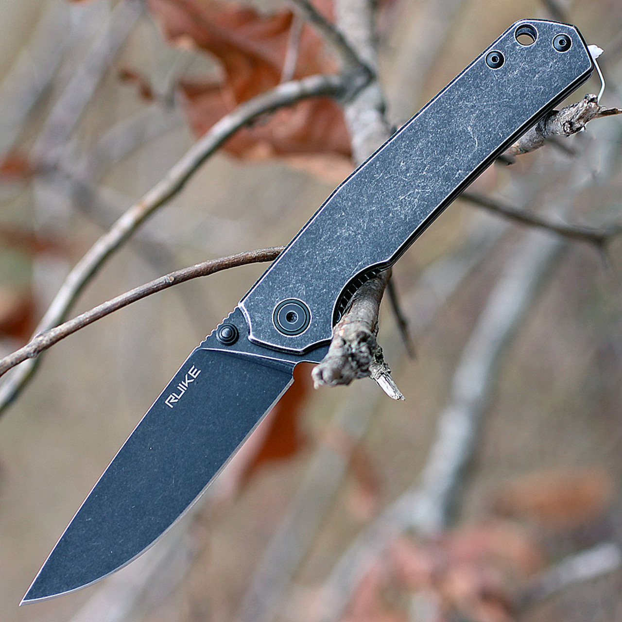 Ruike P801SB, 3.4" 14C28N Plain Blade, Black Stonewashed Stainless Handle