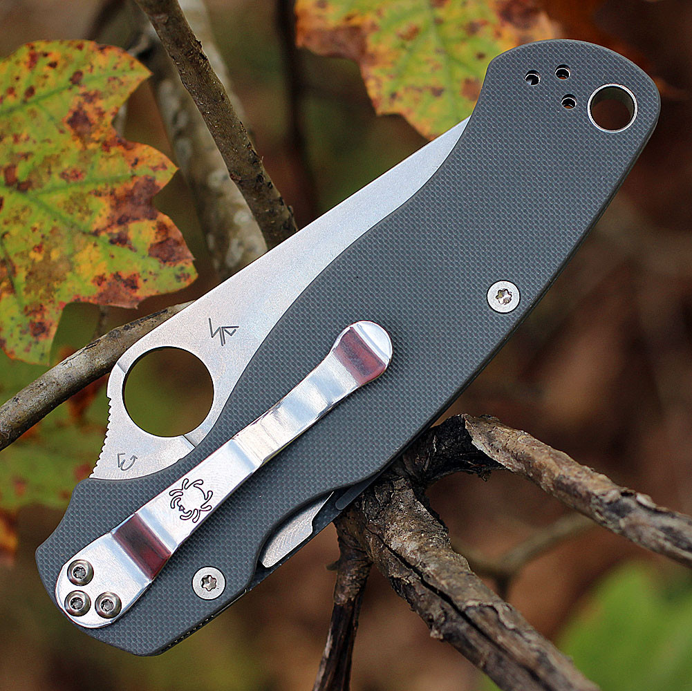 Spyderco C81GPDGY2 folded with 4-position pocket clip