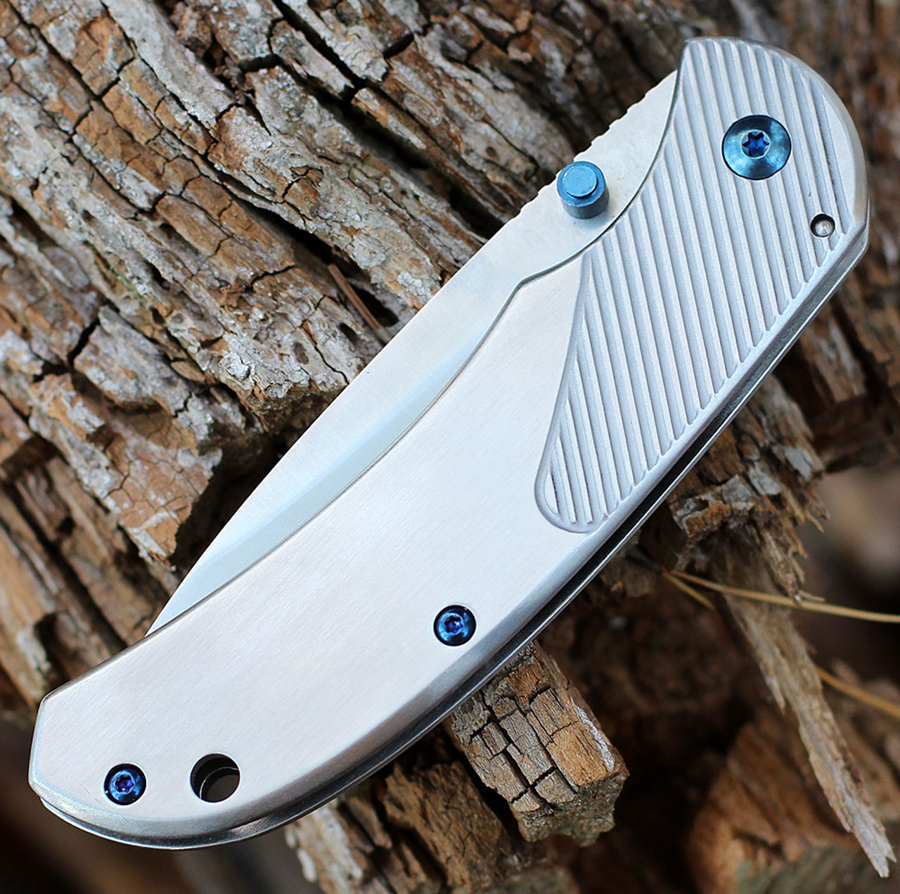 Boker Magnum Blue Dot (BOM01RY863) 3.3" 440A Stonewashed Clip Point Plain Blade, Stonewashed Stainless Steel Handle