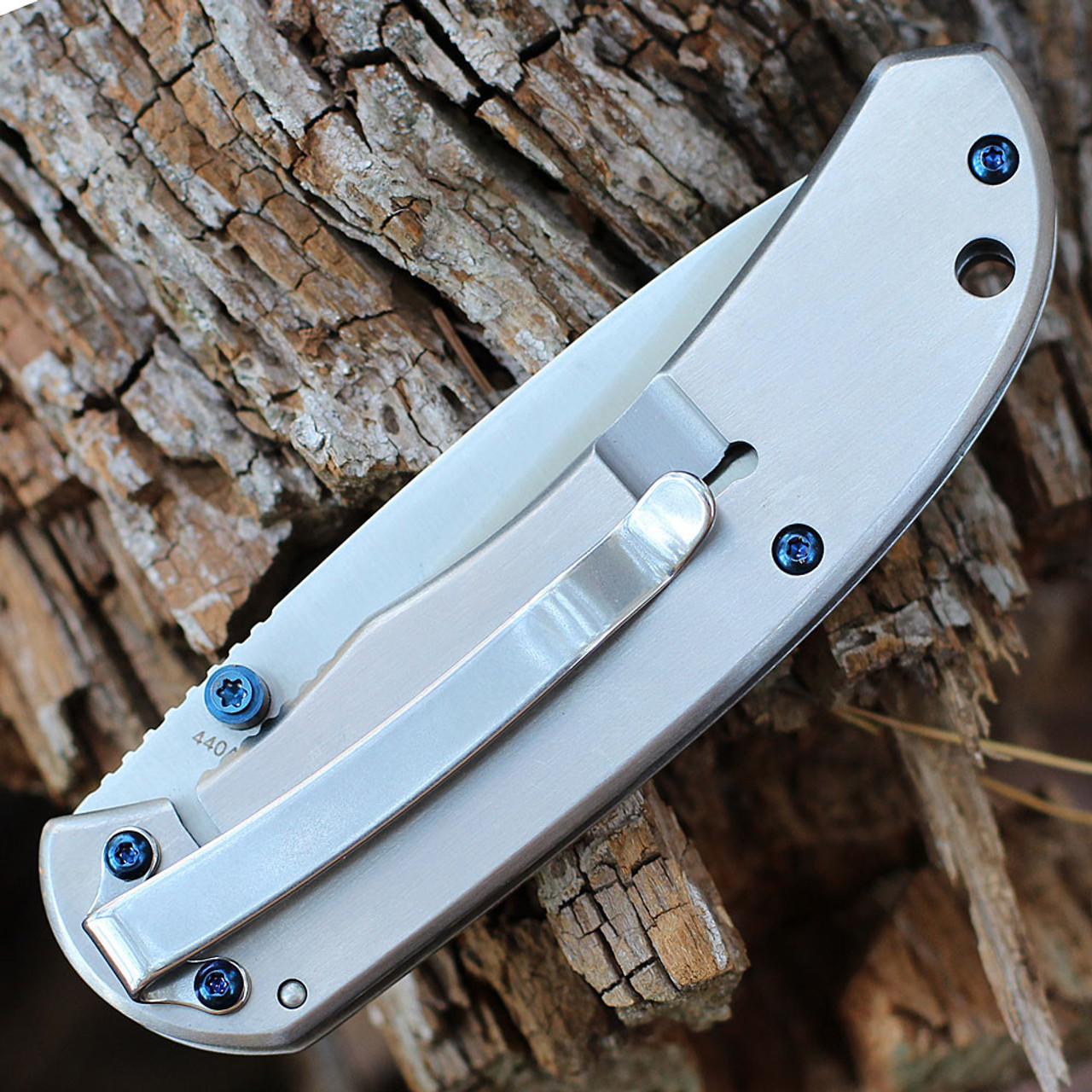 Boker Magnum Blue Dot (BOM01RY863) 3.3" 440A Stonewashed Clip Point Plain Blade, Stonewashed Stainless Steel Handle