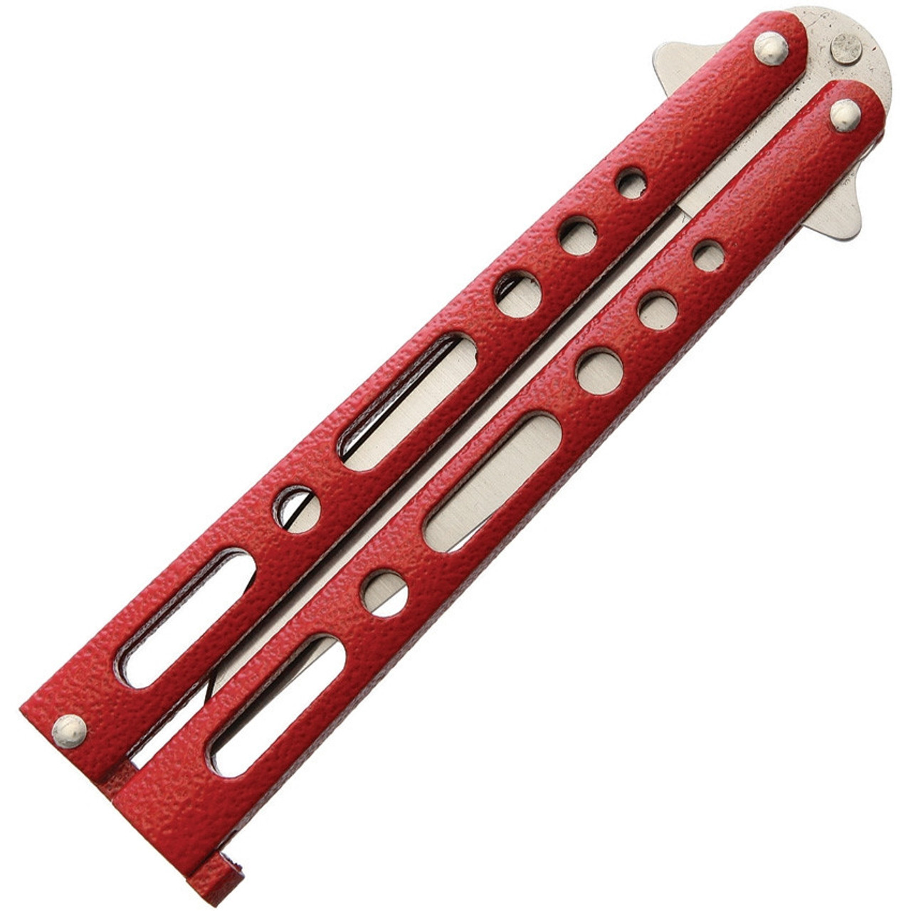 BenchMark 009 Balisong, 3.5" Stainless Plain Blade, Red Aluminum Handle