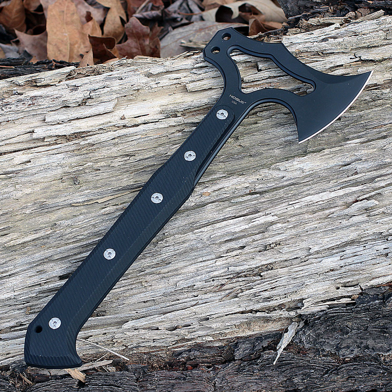 Hogue 35779 EX-T01 Tomahawk, S-7 Black Finish, Black Polymer Sheath-G-10 Solid Black Scales