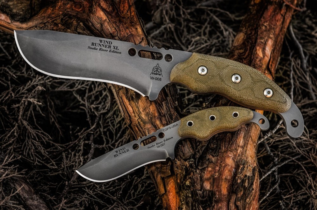 TOPS WDRCMB Wind Runner SRE Combo, 1095 Plain Blades, Green Micarta Handles, Kydex Sheath