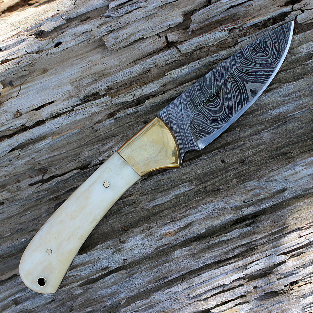 Damascus 1129 Small Skinner, 3" Damascus Plain Blade, Natural Bone Handle