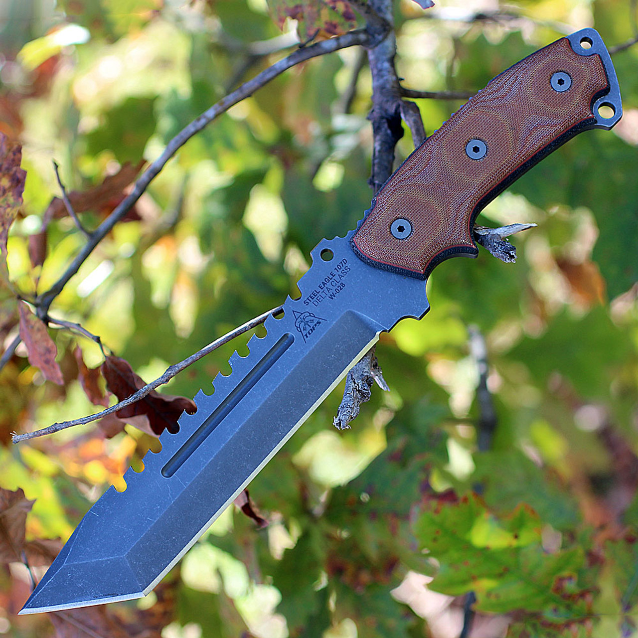 TOPS SE107DDC Steel Eagle Delta Class, 7.6" 1095 Tanto Blade, Tan Canvas Micarta Handle