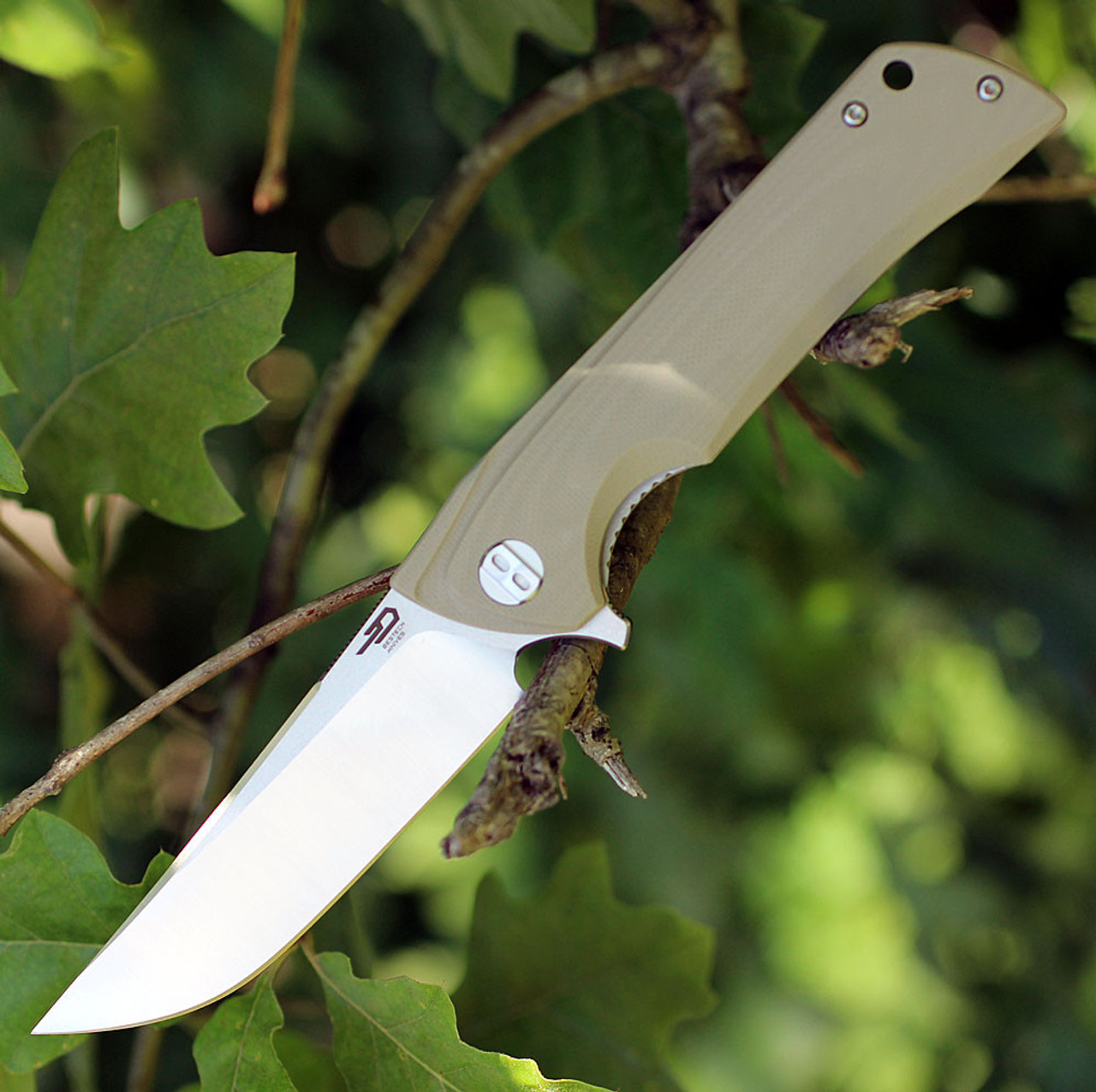 Bestech Paladin BG13B-1, 3.54" D2 Steel Stonewash Plain Blade, Green G-10 Handle