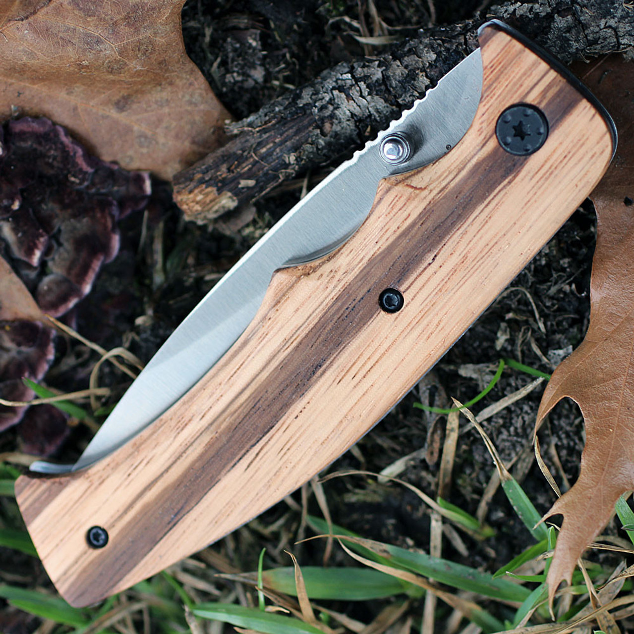 Browning Zebra Wood Linerlock, 3.25" Stainless Plain Blade, Zebra Wood Handle