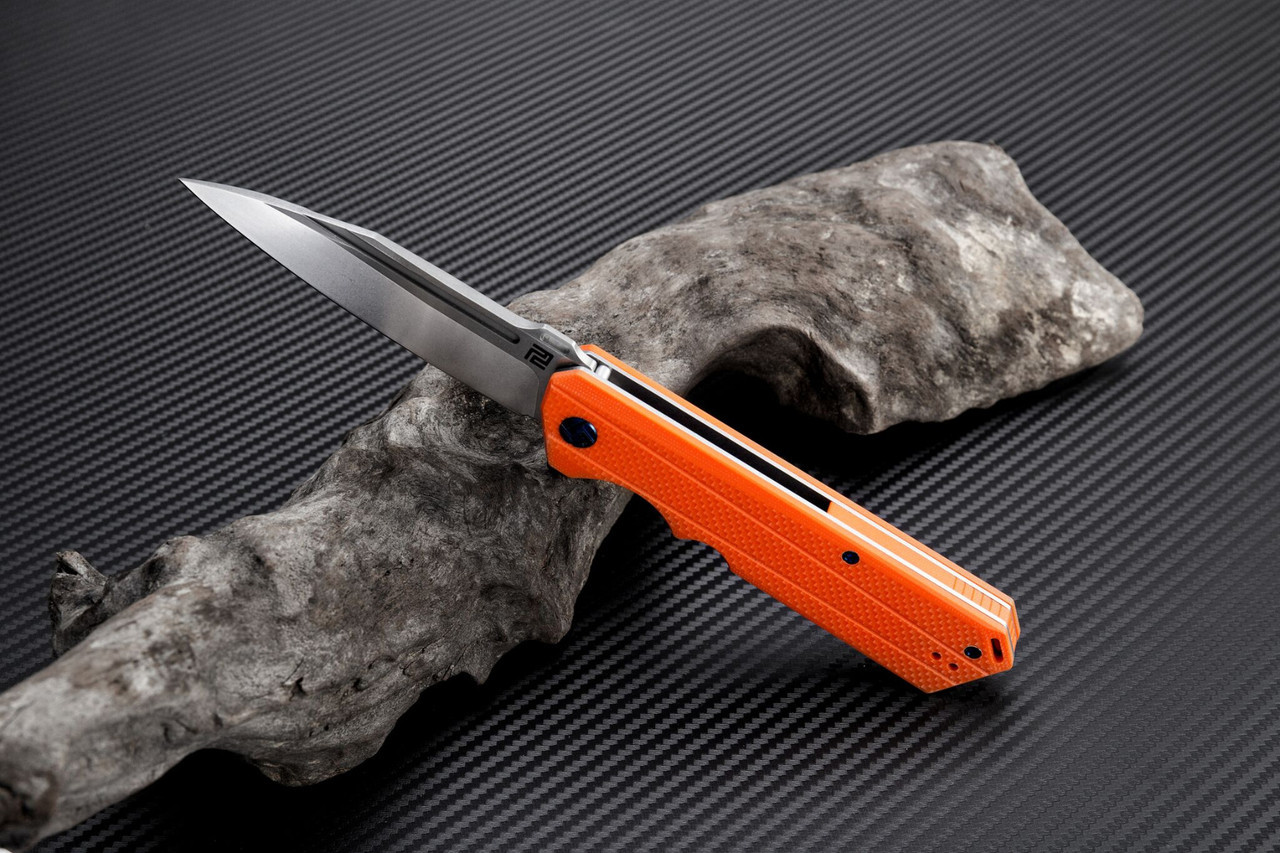 Artisan Littoral ATZ1703POE , 3.54 in. D2 Plain Blade, Orange G10 Handle