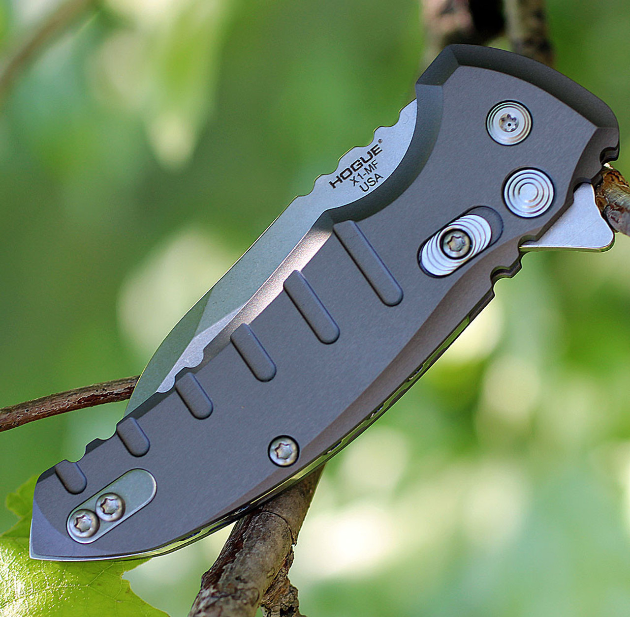 Hogue X1-Microflip (HO24162) 2.63" CPM-154 Stonewashed Wharncliffe Plain Blade, Matte Gray Aluminum Handle, Black Nylon Zippered Storage Case