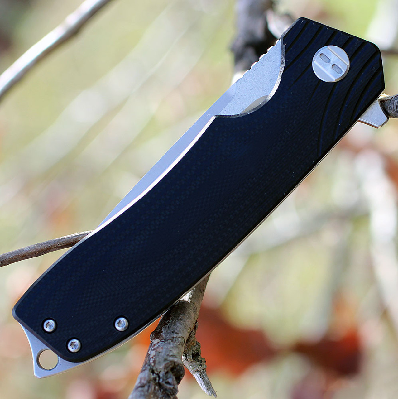 Bestech G01A Lion, 3.5" D2 Plain Blade, Black G-10 Handle