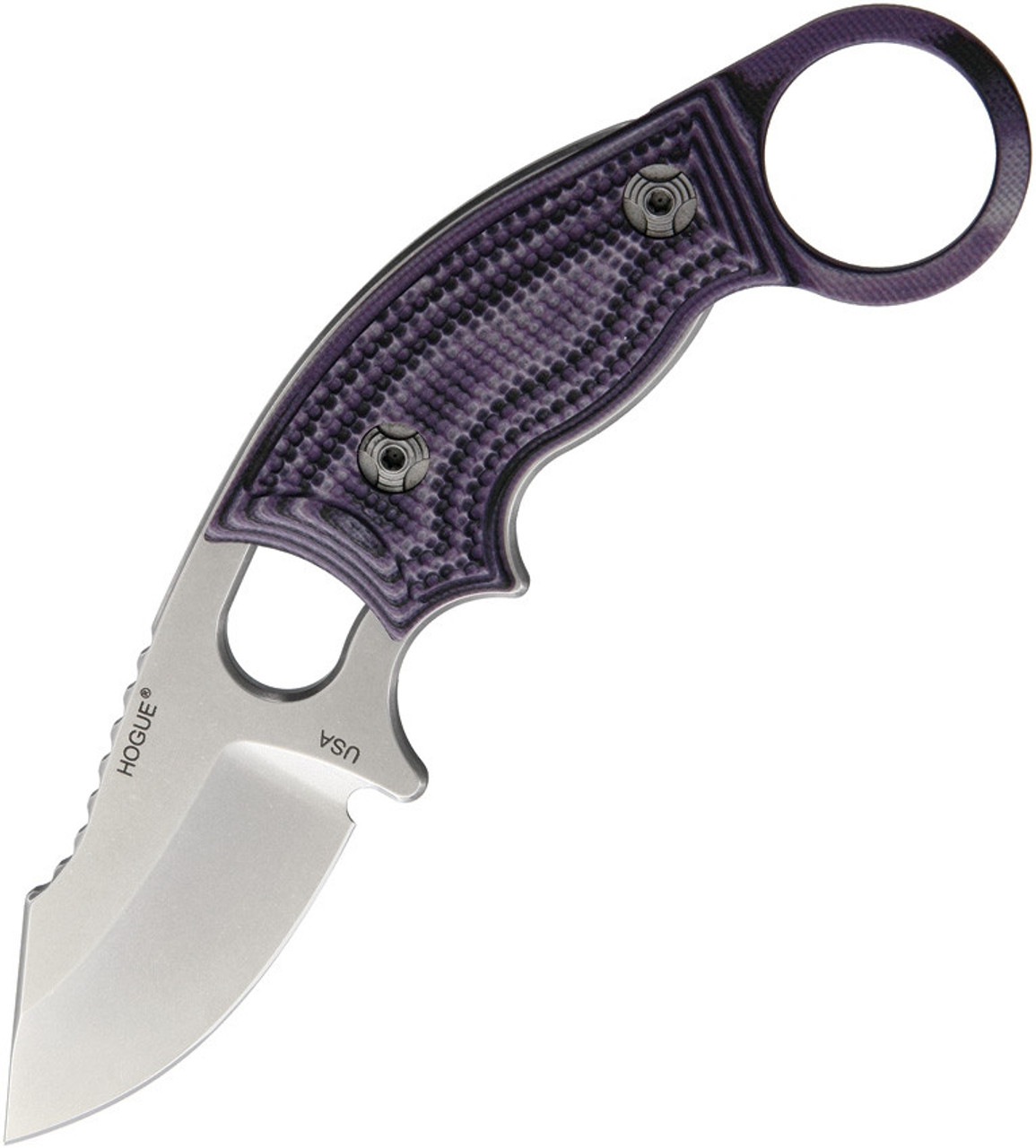 Hogue EX-F03 (HO35338) 2.25" 154CM Stonewashed Clip Point Plain Blade, Purple G-Mascus G-10 Handle, Black Kydex Sheath