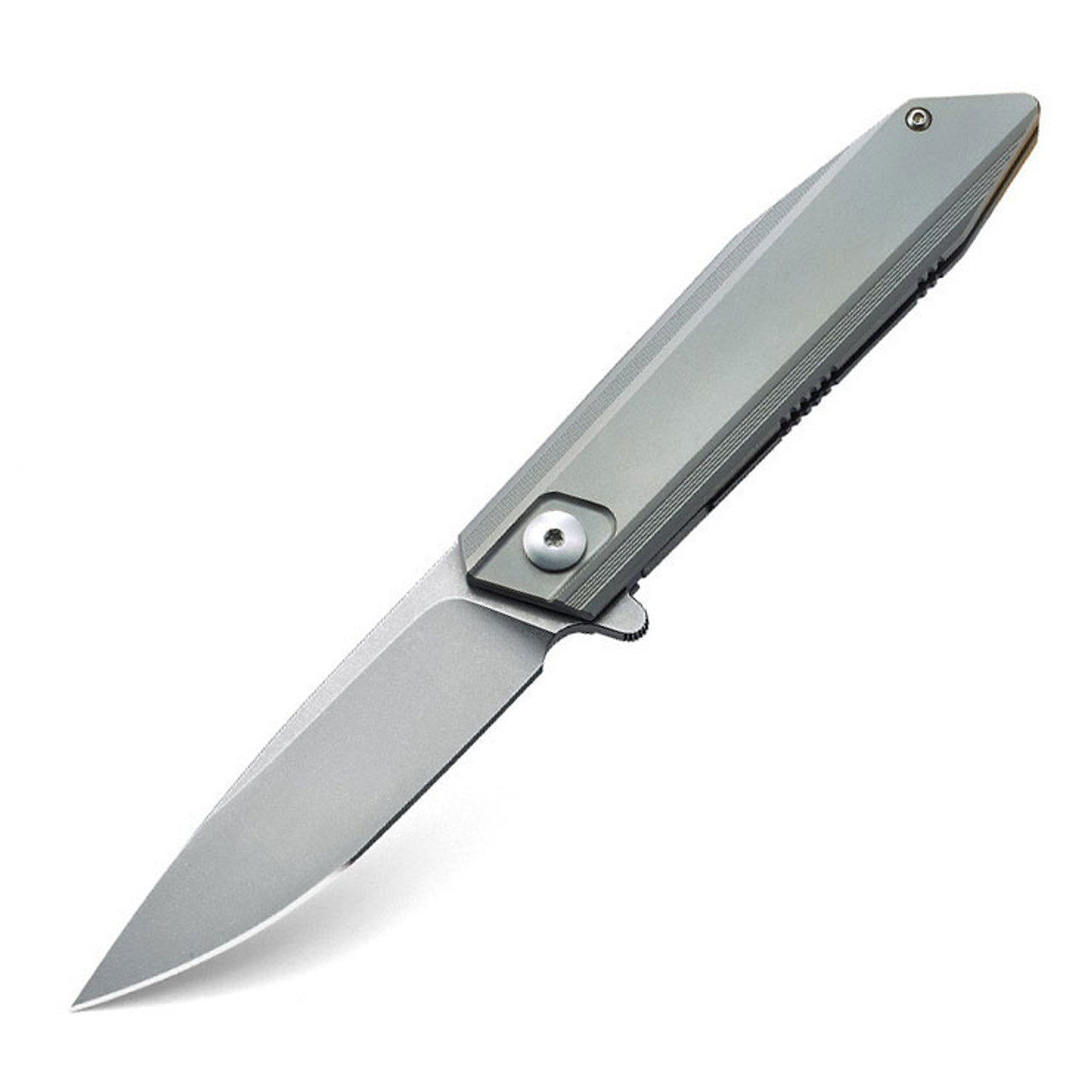 Bestech Shogun BT1701A, 3.54" CPM-S35VN Stonewash Plain Blade, Gray Titanium Handle