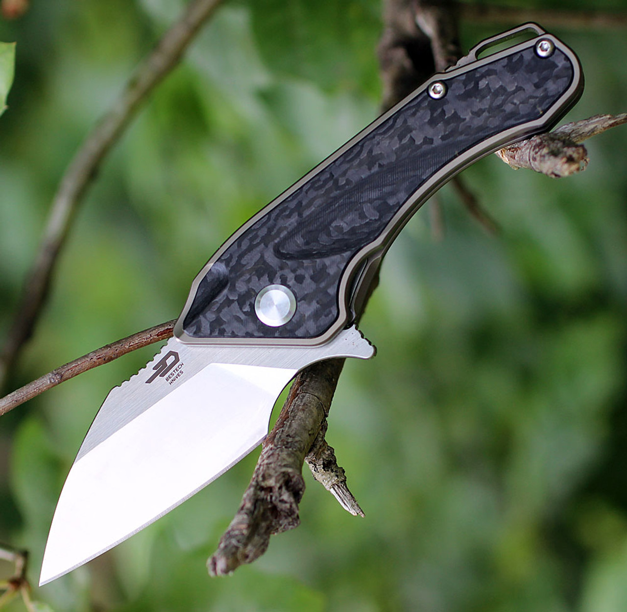 Bestech T1711A Goblin, 2" CPM-S35VN Plain Blade, Titanium Handle w/Carbon Fiber Inlay