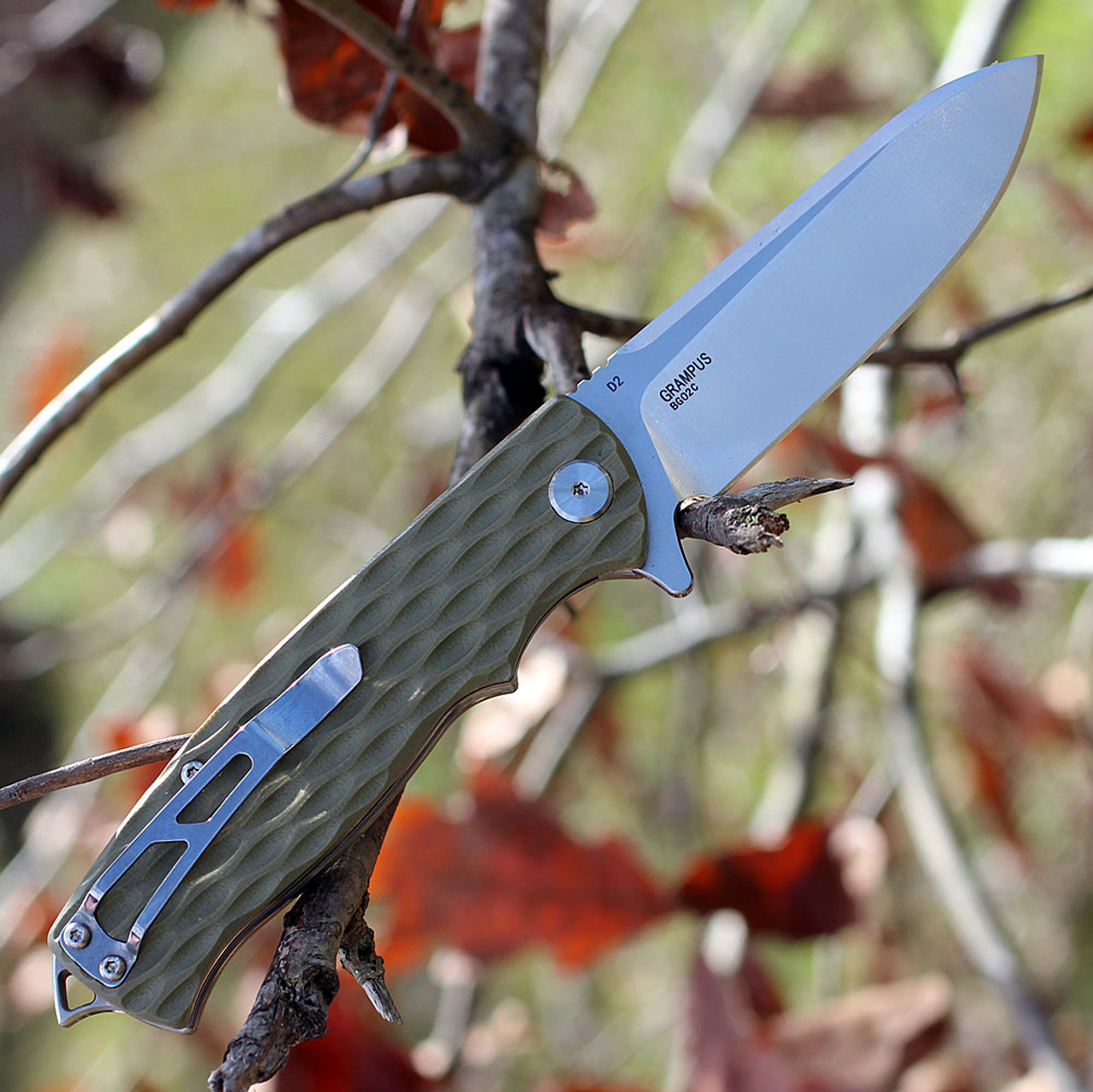 Bestech G02C Grampus, 3.5" D2 Plain Blade, Army Green G-10 Handle