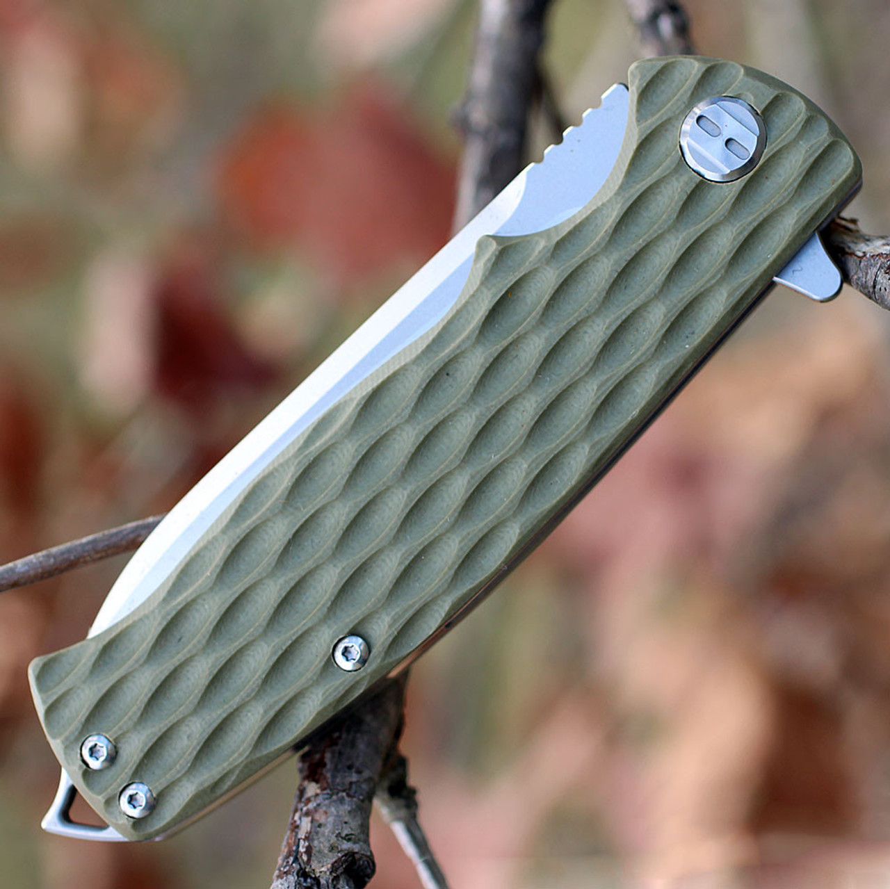 Bestech G02C Grampus, 3.5" D2 Plain Blade, Army Green G-10 Handle