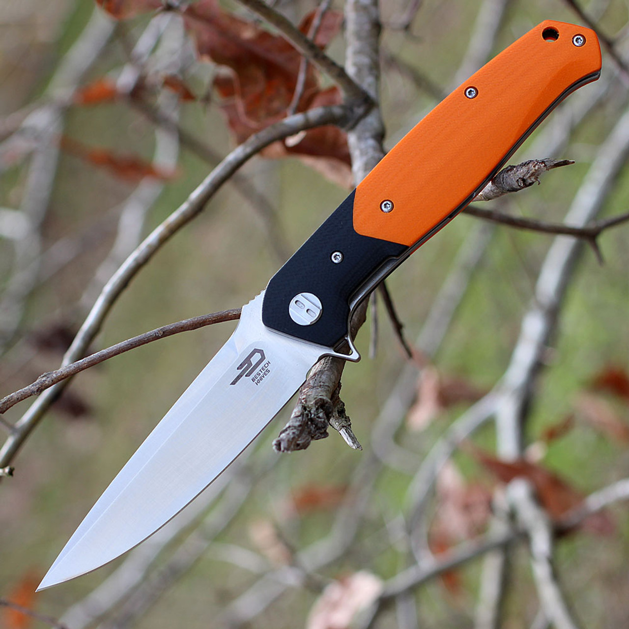 Bestech G03C Swordfish, 4" D2 Plain Blade, Black & Orange G-10 Handle