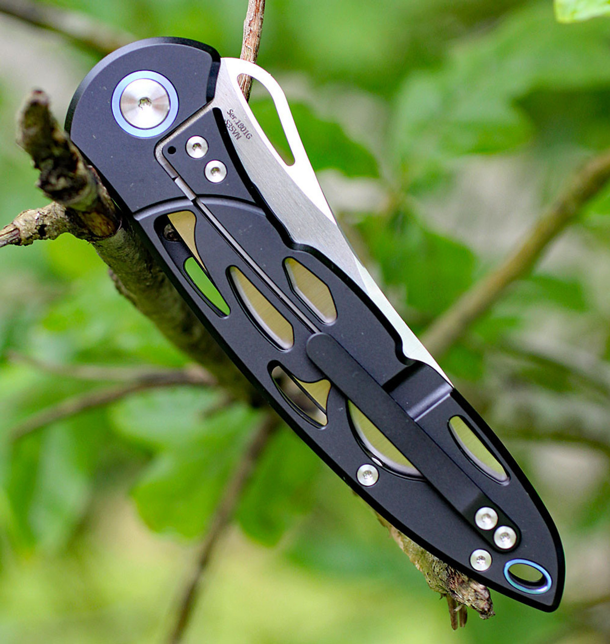 Artisan Dragonfly ATZ1801GBKS, 3.94" S35VN SS Plain Blade, Black TC4 Titanium Handle