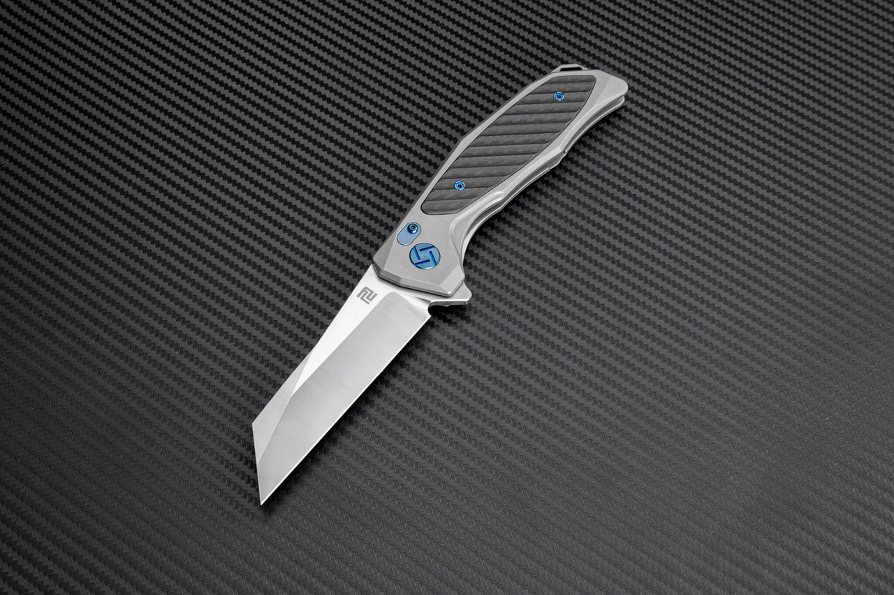 Artisan Falcon ATZ1809GGYS, 3.62" S35VN Plain Blade, Gray Carbon Fiber/Titanium Handle