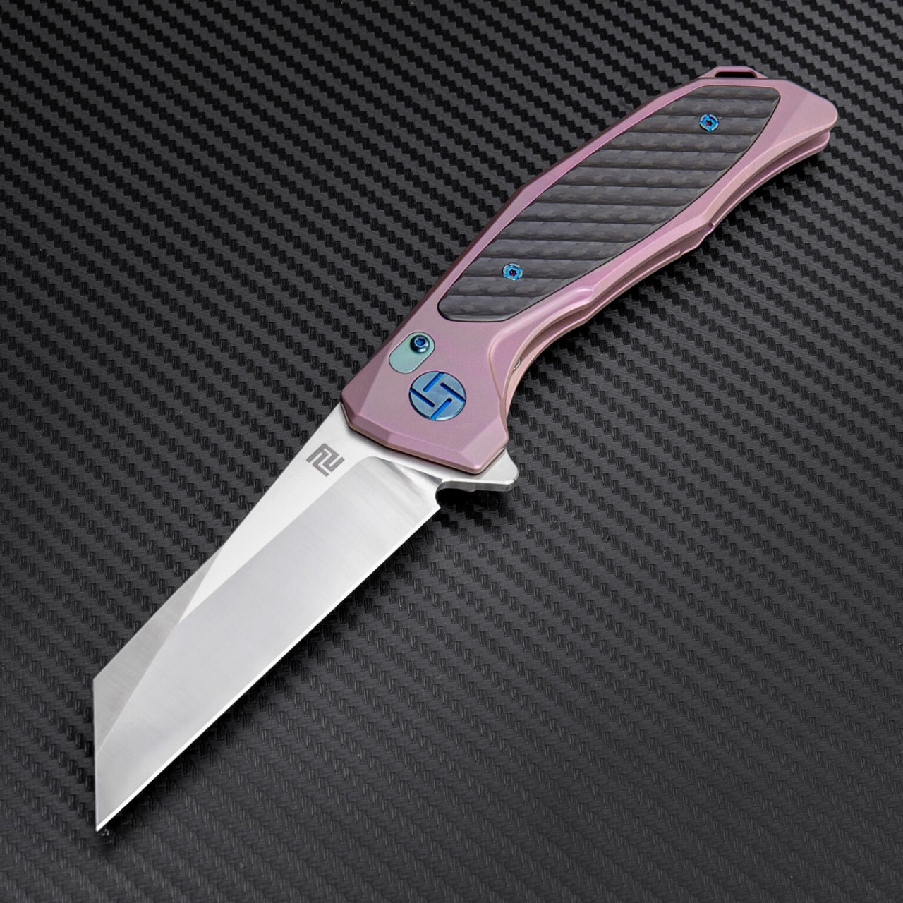 Artisan Falcon ATZ1809GRES, 3.62" S35VN Plain Blade, Rose Carbon Fiber/Titanium Handle