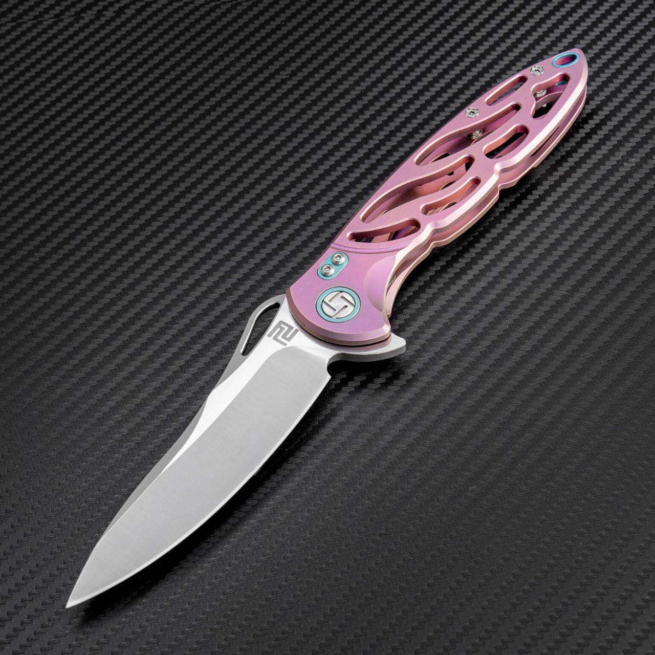 Artisan Dragonfly ATZ1801GREM, 3.94" M390 Plain Blade, Rose TC4 Titanium Handle