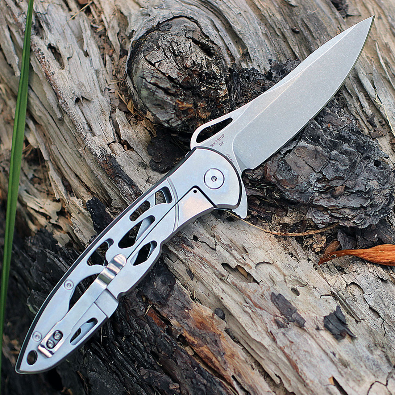 Artisan Dragonfly ATZ1801PSW, 3.94" D2 Plain Blade, Stonewash 2cr13 SS Handle