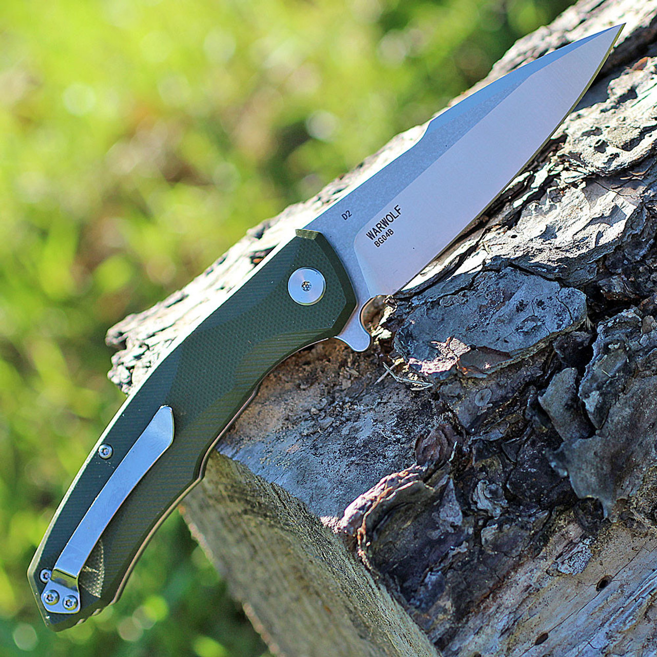 Bestech G04B Warwolf, 3.5" D2 Plain Blade, OD Green G-10 Handle