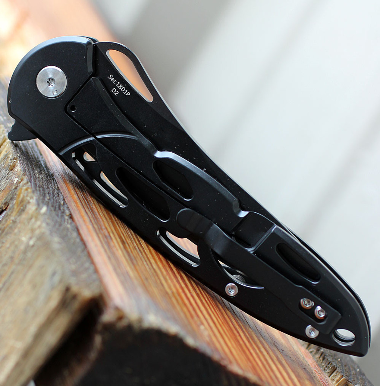 Artisan Hoverwing Frame Lock Knife (ATZ-1801P-BK) - 3.94" D2 Black Drop Point Plain Blade, Black Steel Handle