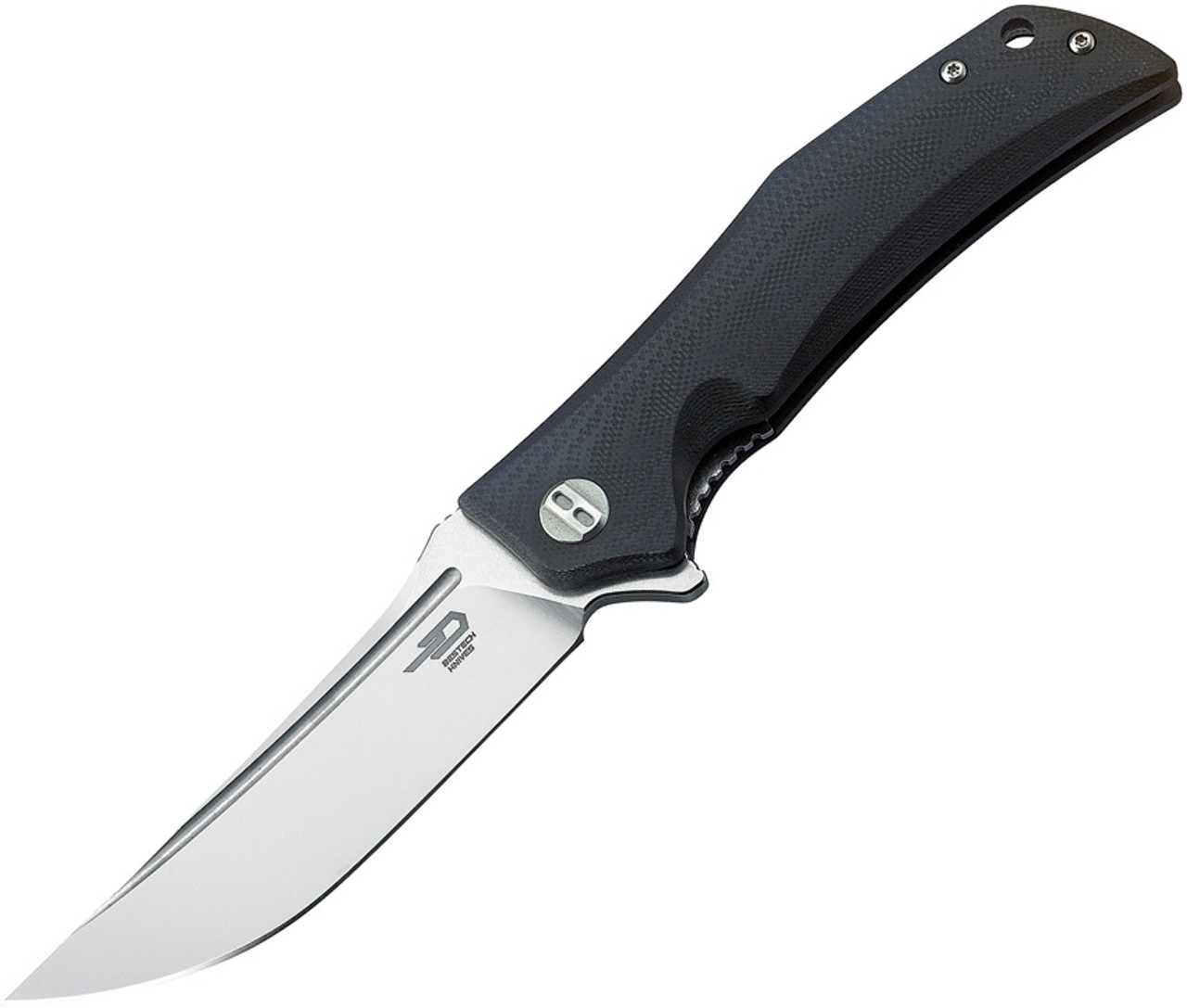 Bestech Knives Scimitar, BG05A-1, Flipper Knife, 3.75" D2 Plain Blade, Black G-10 Handle