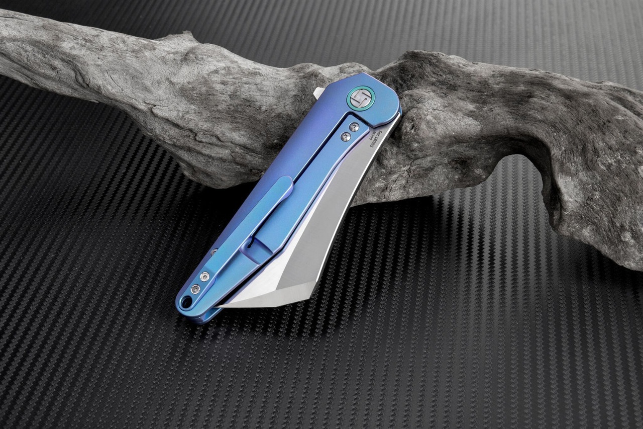 Artisan Osprey ATZ1803GBUM, 3.74" M390 Plain Blade, Blue TC4 Titanium Handle