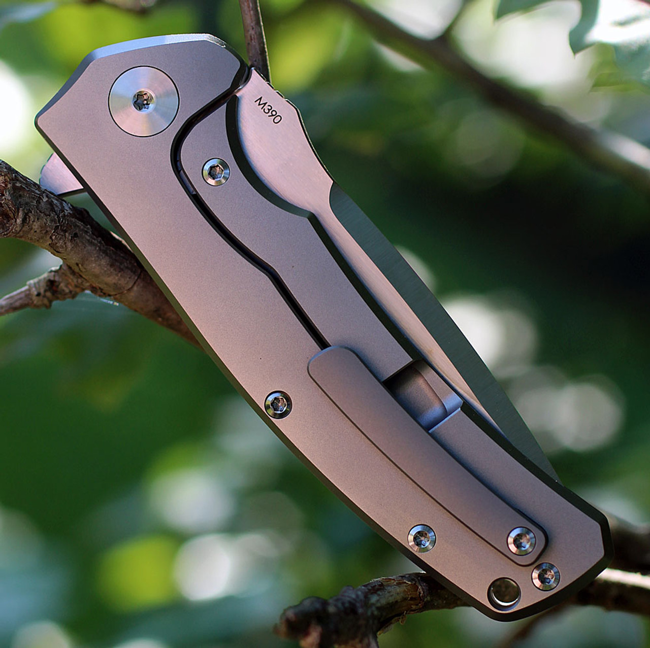 Reate Knives 01 Mini Horizon Framelock Bead Blast Titanium w/Carbon Fiber Inlay, 3.5 in M390 Plain Blade