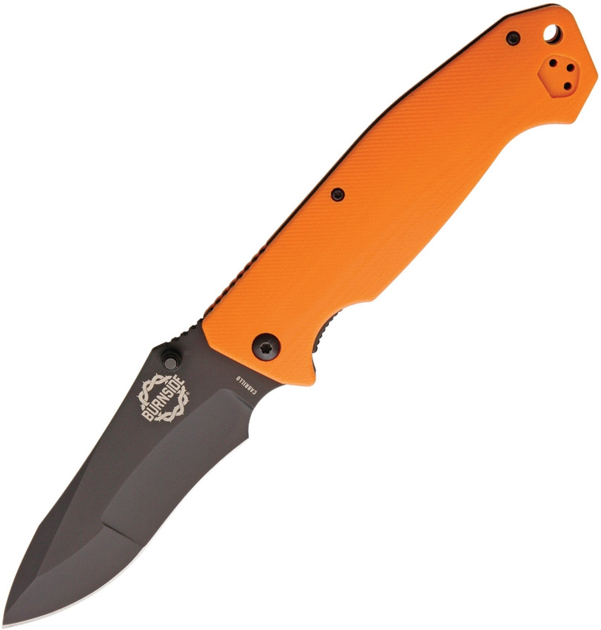 Burnside Cabrillo, 4" Black AUS-8 Plain Blade, Orange G-10 Handle