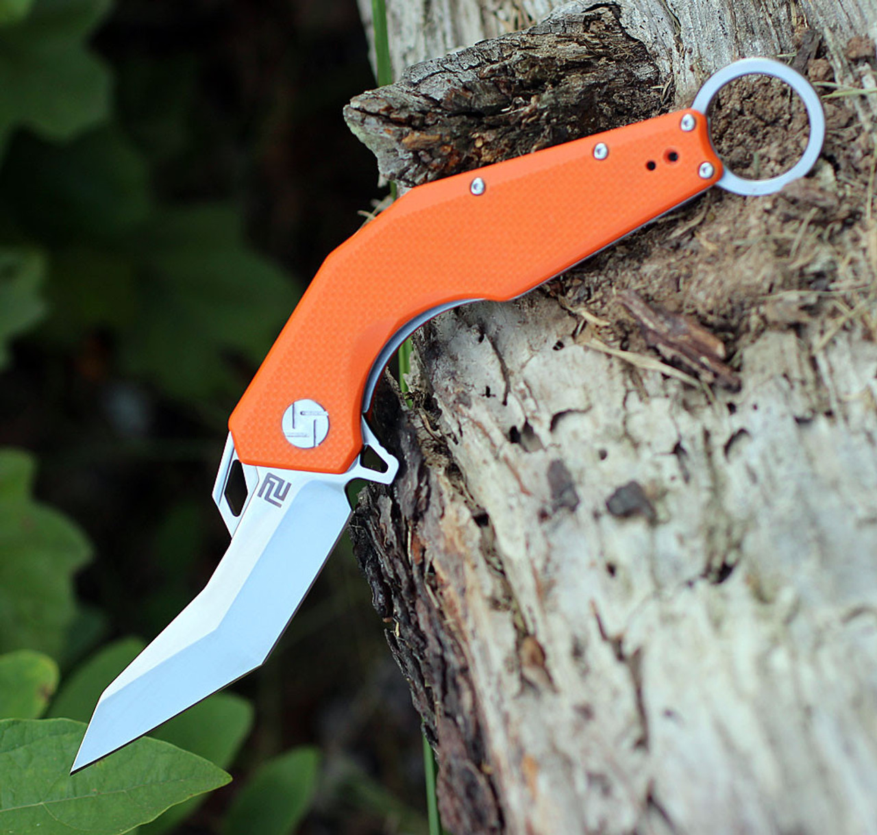 Artisan Cobra ATZ1811POEF, 3.75" D2 Plain Blade, Flat Orange G-10 Handle