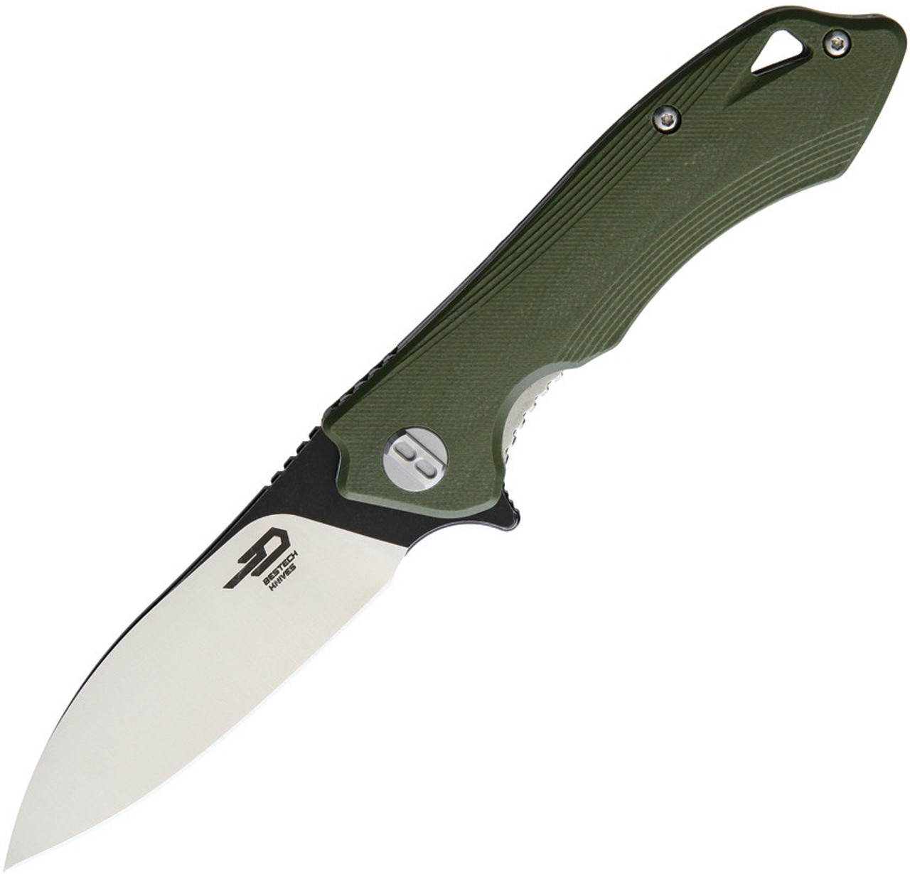 Bestech BTKG11B1 Beluga, 3.0" Sandvick 12C27 Black/Satin Plain Blade, Green G-10 Handle
