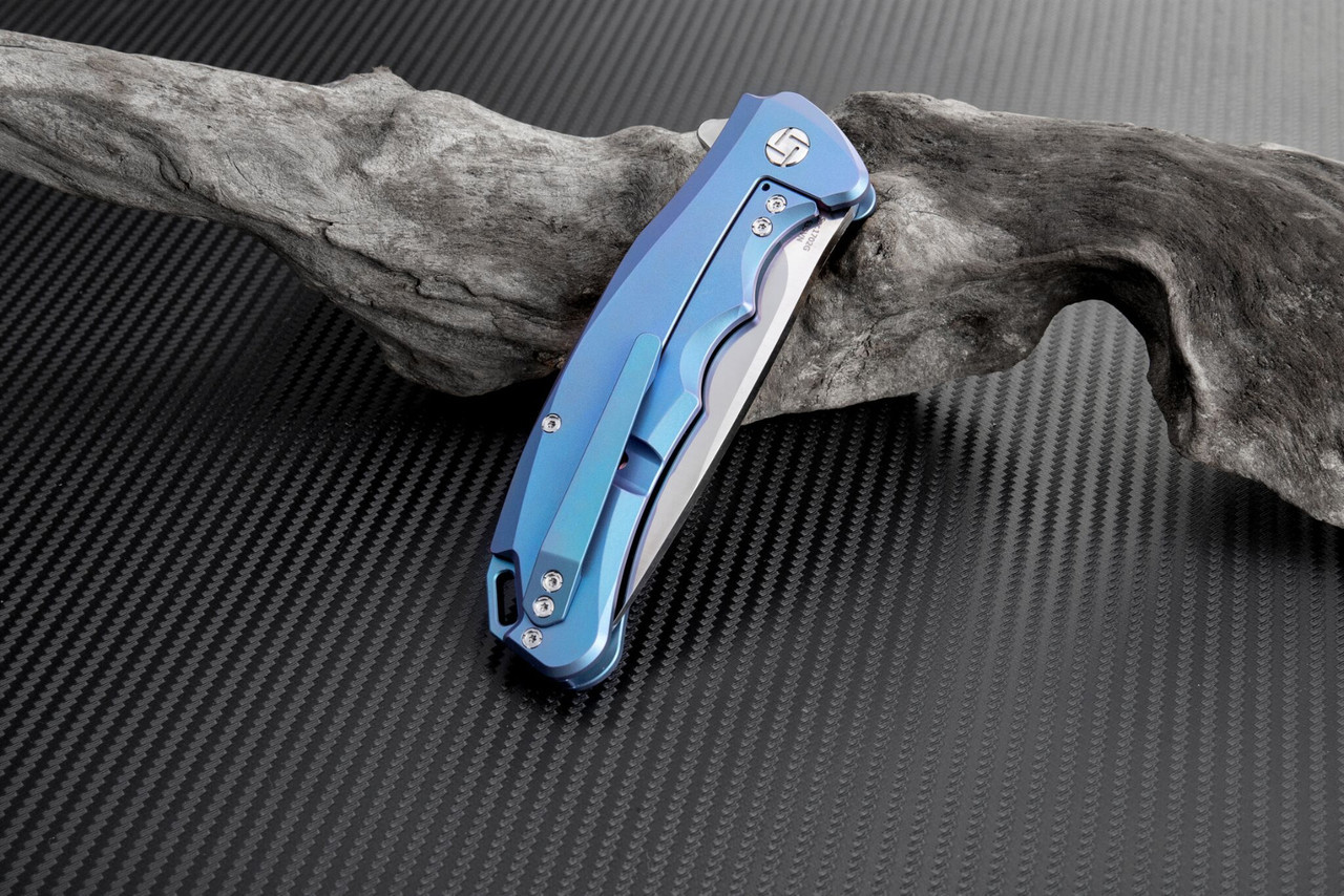 Artisan Tradition Framelock ATZ1702GBU, 3.94" S35VN Plain Blade, Blue Titanium Handle