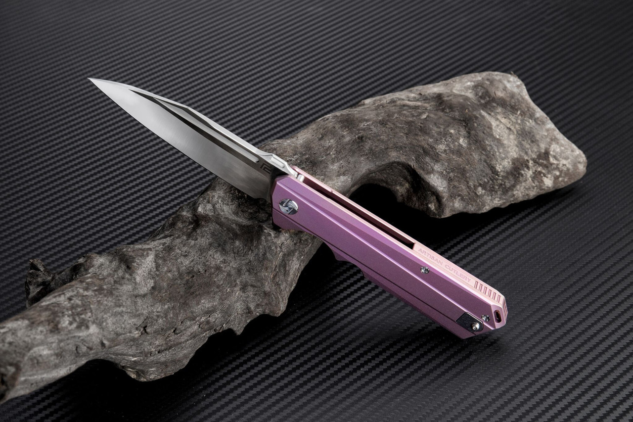 Artisan Littoral  ATZ1703GRE, 3.54 in. S35VN Plain Blade, Purple Titanium Handle