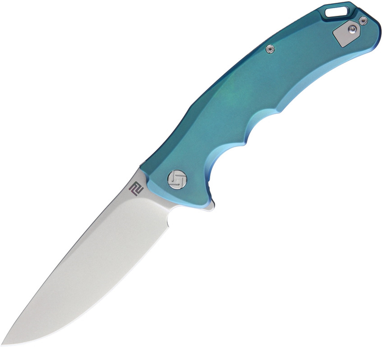 Artisan Tradition Framelock ATZ1702GGN, 3.94" S35VN Plain Blade, Green Titanium Handle