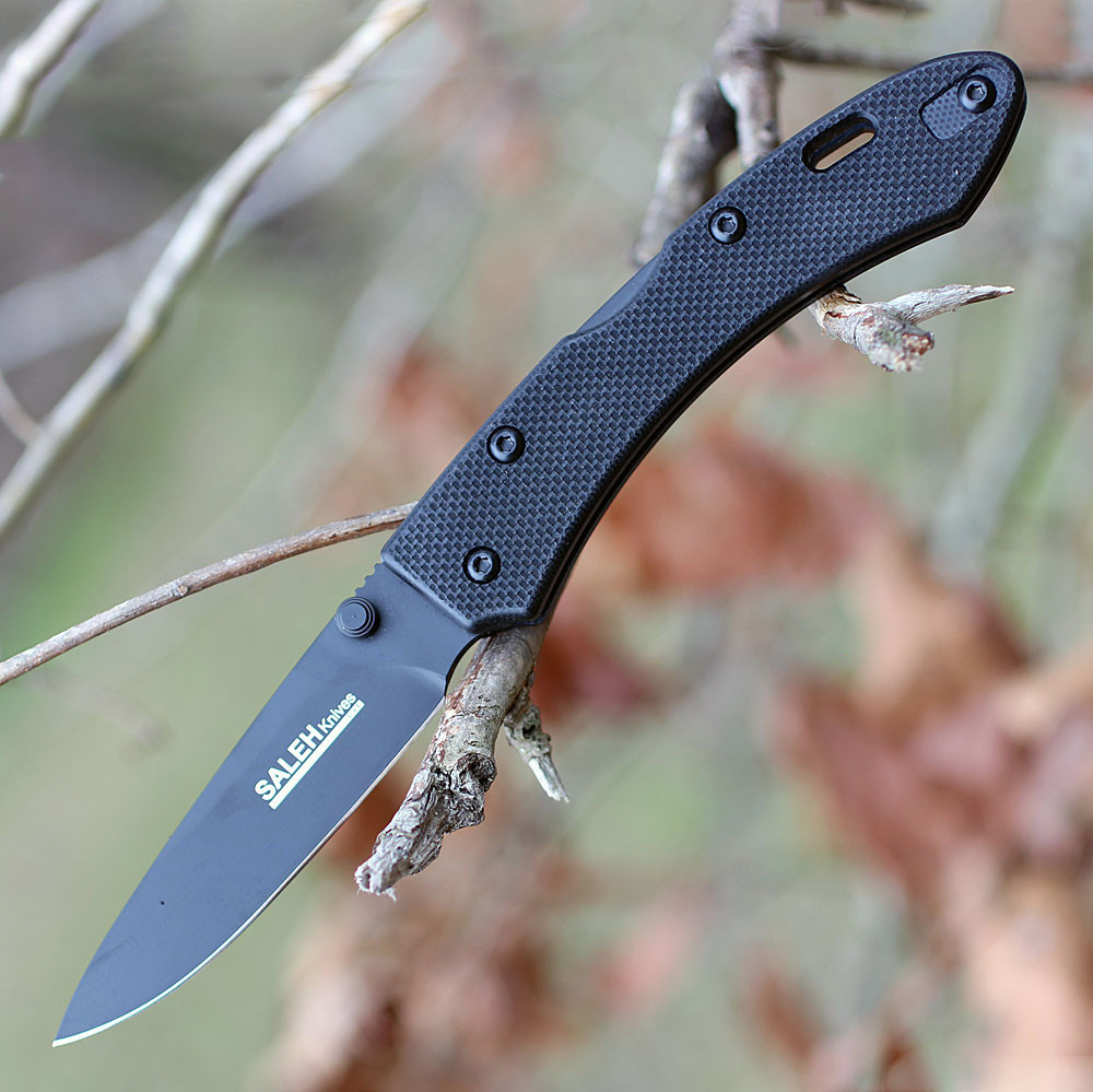 SALEH Knives BKB, 3.5" N690Co Plain Blade, Black G-10 Handle