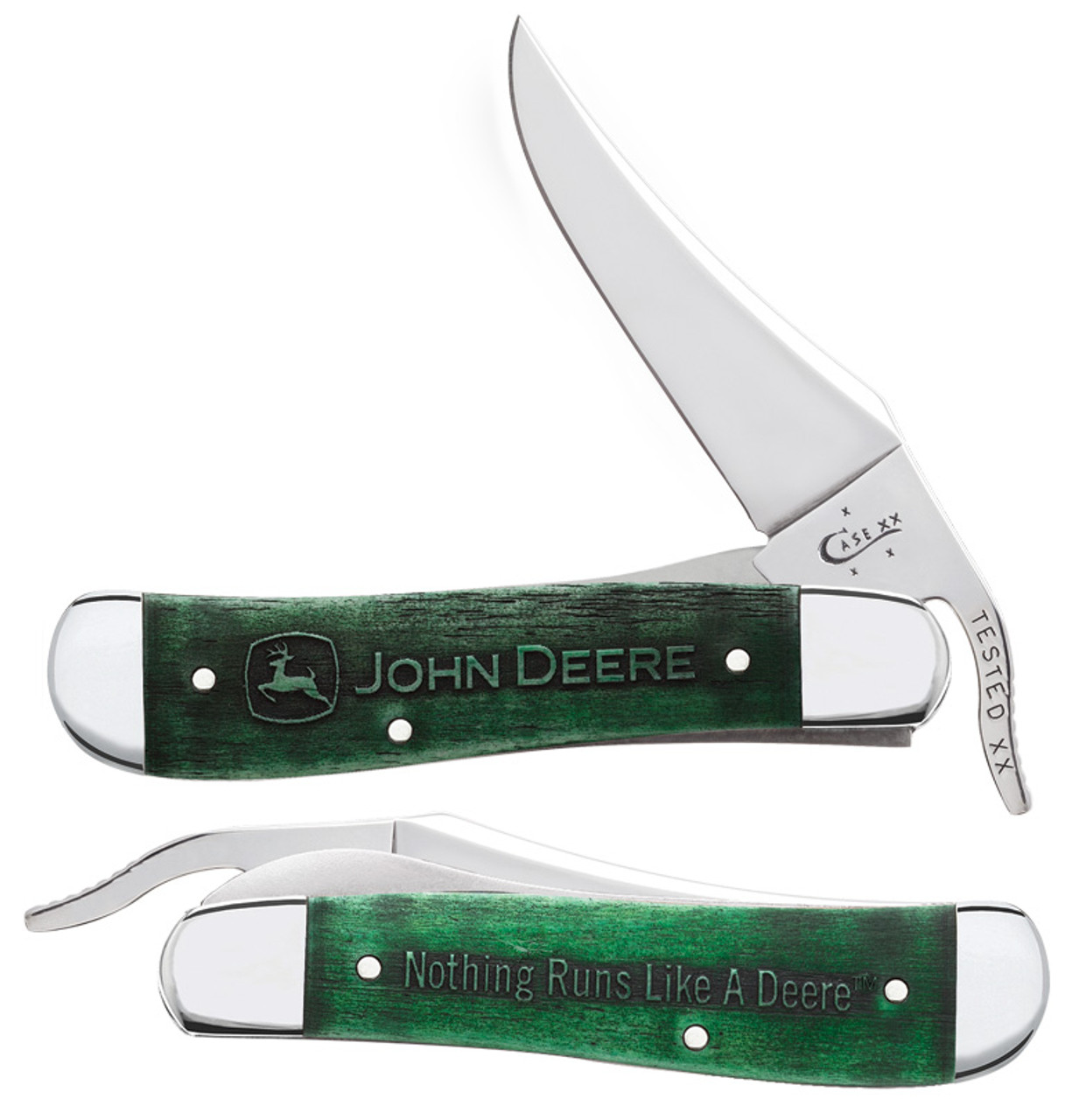 Case 15753 John Deere RussLock, Smooth Natural Bone w/Green Wash Handle  (61953L SS)