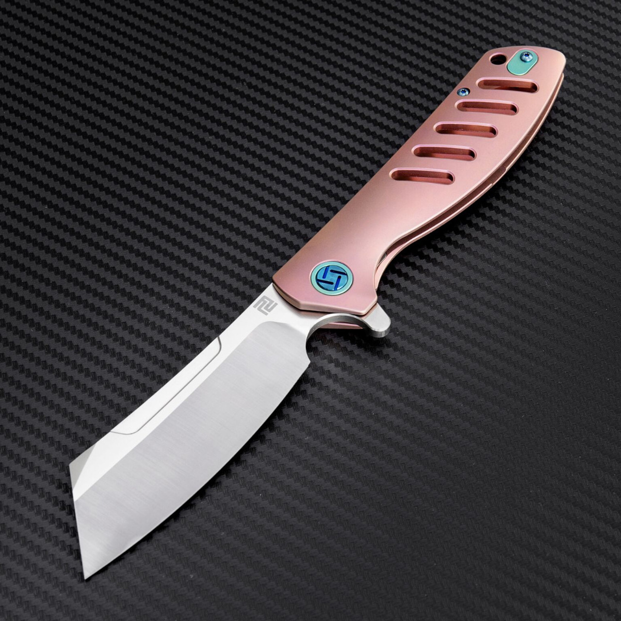 Artisan Tomahawk ATZ1815GRES, 3.75" S35VN Plain Blade, Rose Titanium Handle