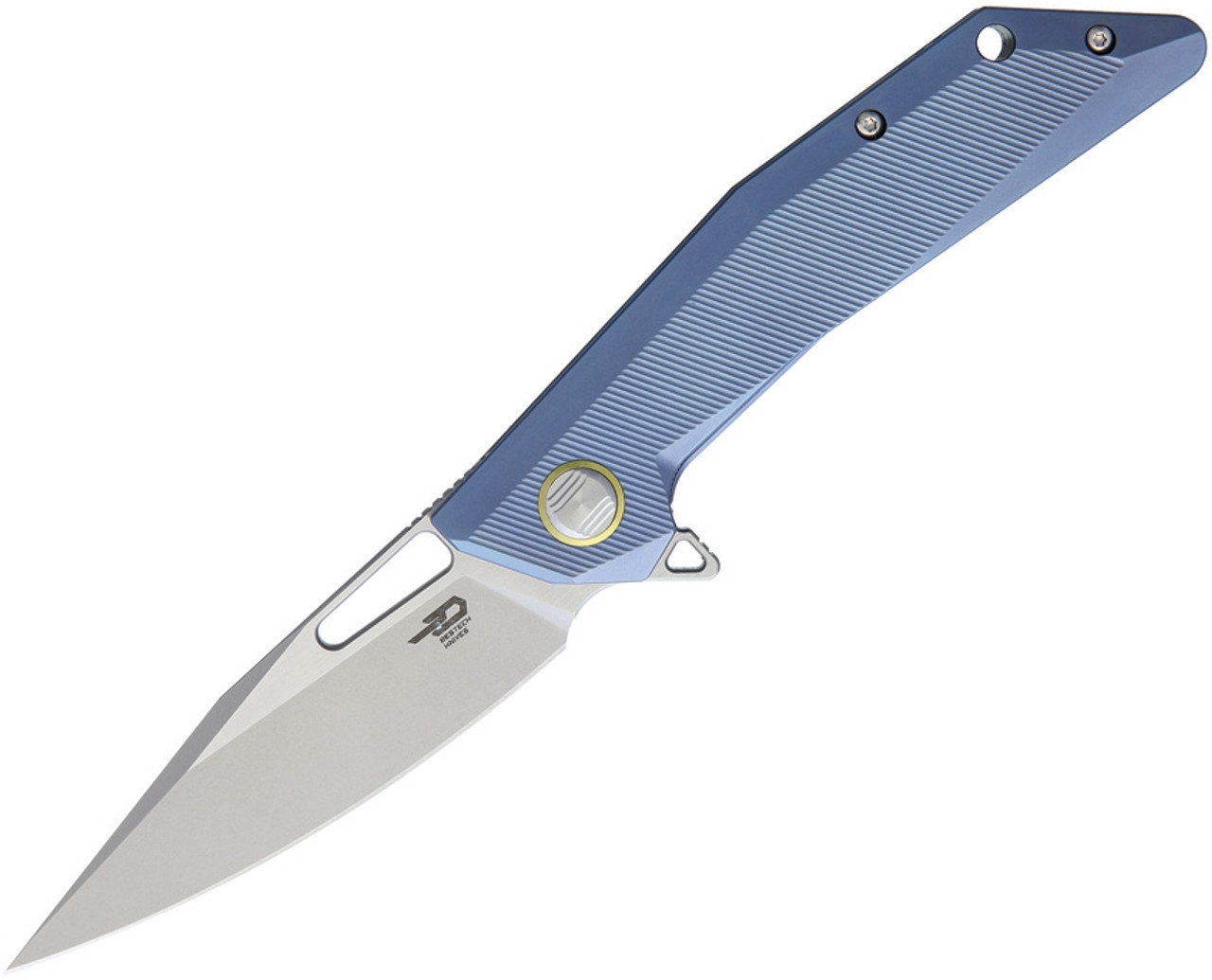 Bestech T1802C Shrapnel, 3.5" CPM-S35VN Plain Blade, Blue Titanium Handle