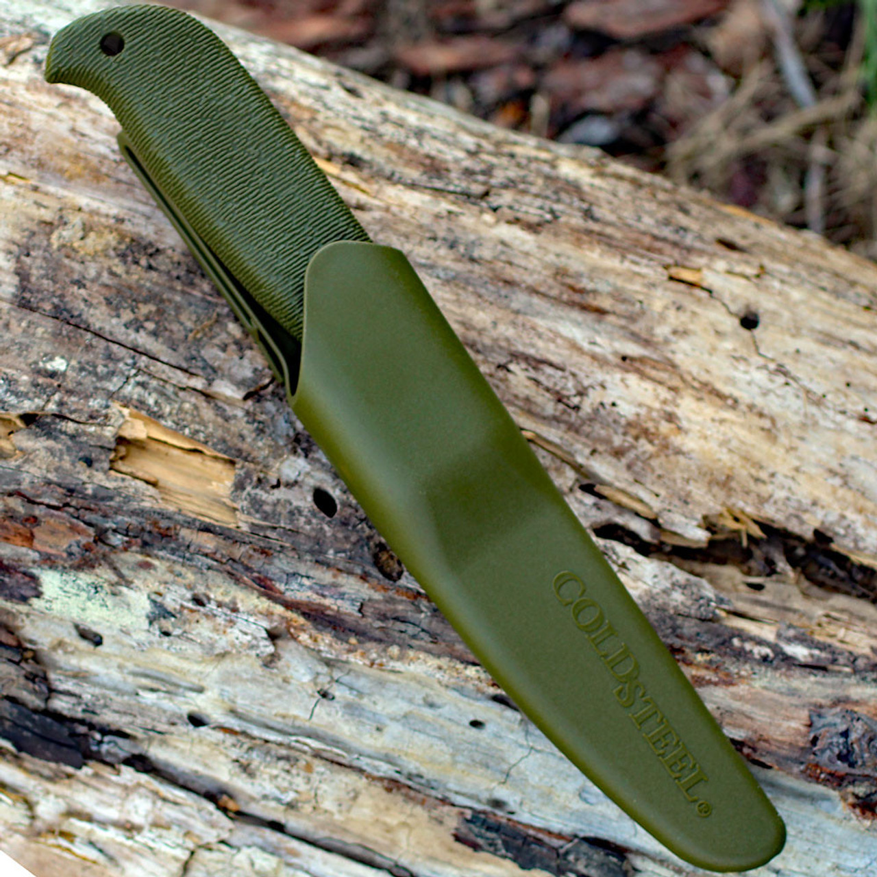 Cold Steel Finn Hawk (CS20NPK) 4" 4116 SS Satin Straight Back Plain Blade, Green Polypropylene Handle, Green Secure-Ex Sheath