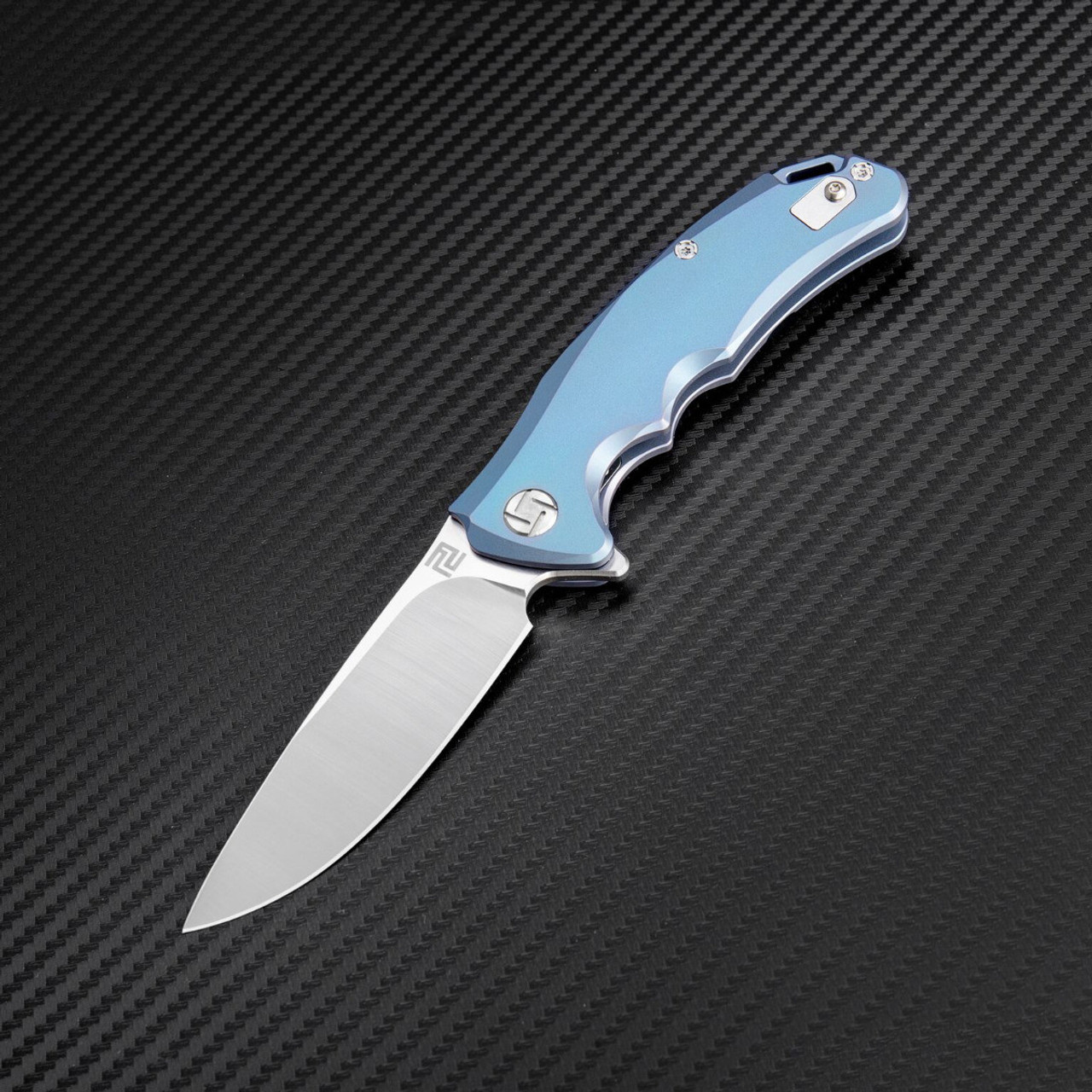 Artisan Small Tradition ATZ1702GSBU, 3.27" S35VN Plain Blade, Blue TC4 Titanium Handle