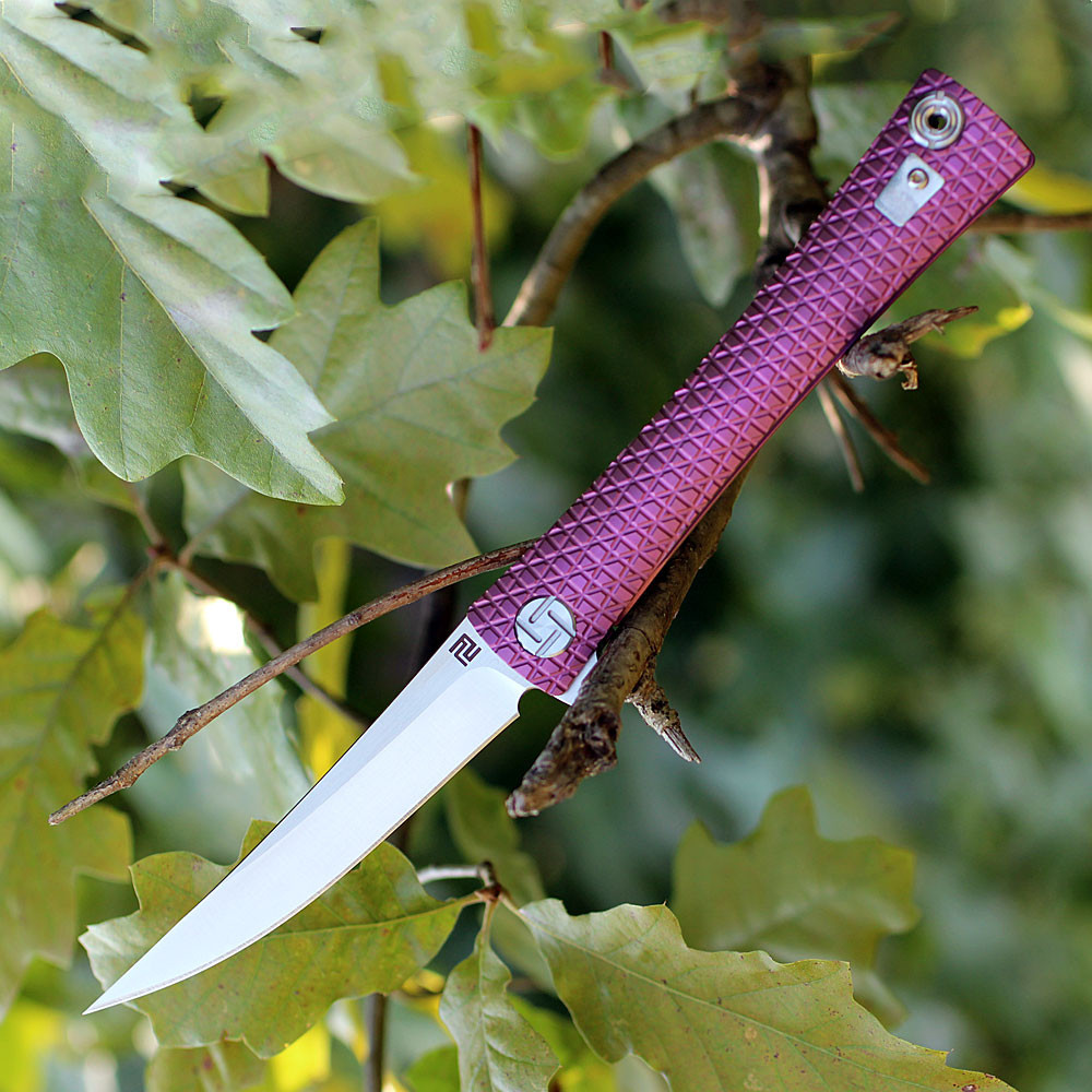 Artisan ATZ1805GREM S Waistline, 4" M390 Plain Blade, Purple Titanium Handle